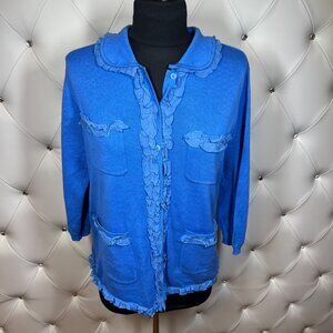 Tracy M. Blue Ruffled Cardigan Size L